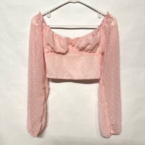 Shein pastel pink polka dot long balloon sleeve crop top womens size small